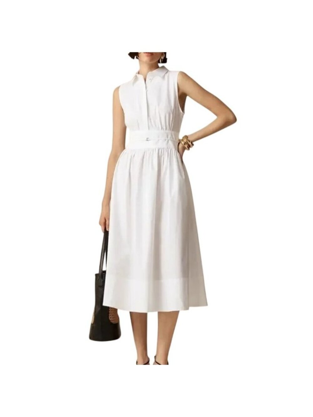 NWT J.Crew Midi Shirt Dress Sz 10 White Fitted-Waist Sleeveless Cotton Poplin
